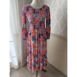 NWT Briton Court Women’s Small Smocked Midi Maxi Multicolor Dress